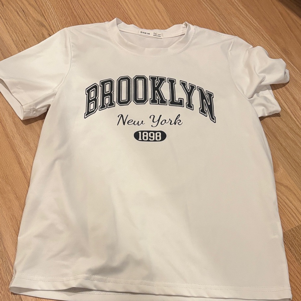 SHEIN White Graphic Tee Brooklyn